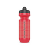 A red water bottle with a black lid printed with a Steadyrack logo.