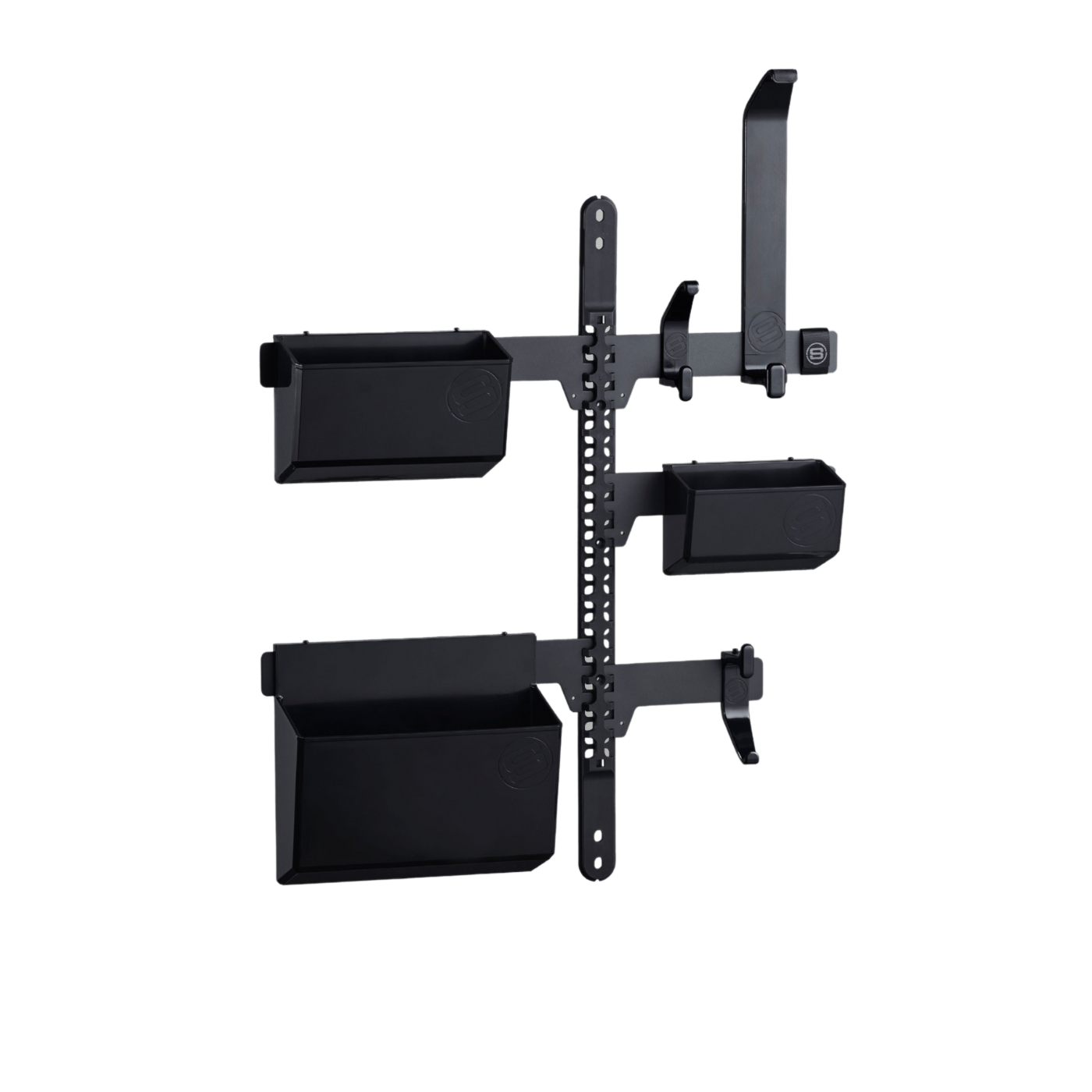 The GearMate storage system with the spine in the centre and the other GearMate components attached.