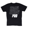 The back of a black t-shirt with a white Ready Steady Pro logo.
