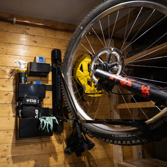 Bike in a ProFlex Rack with a GearMate organiser system
