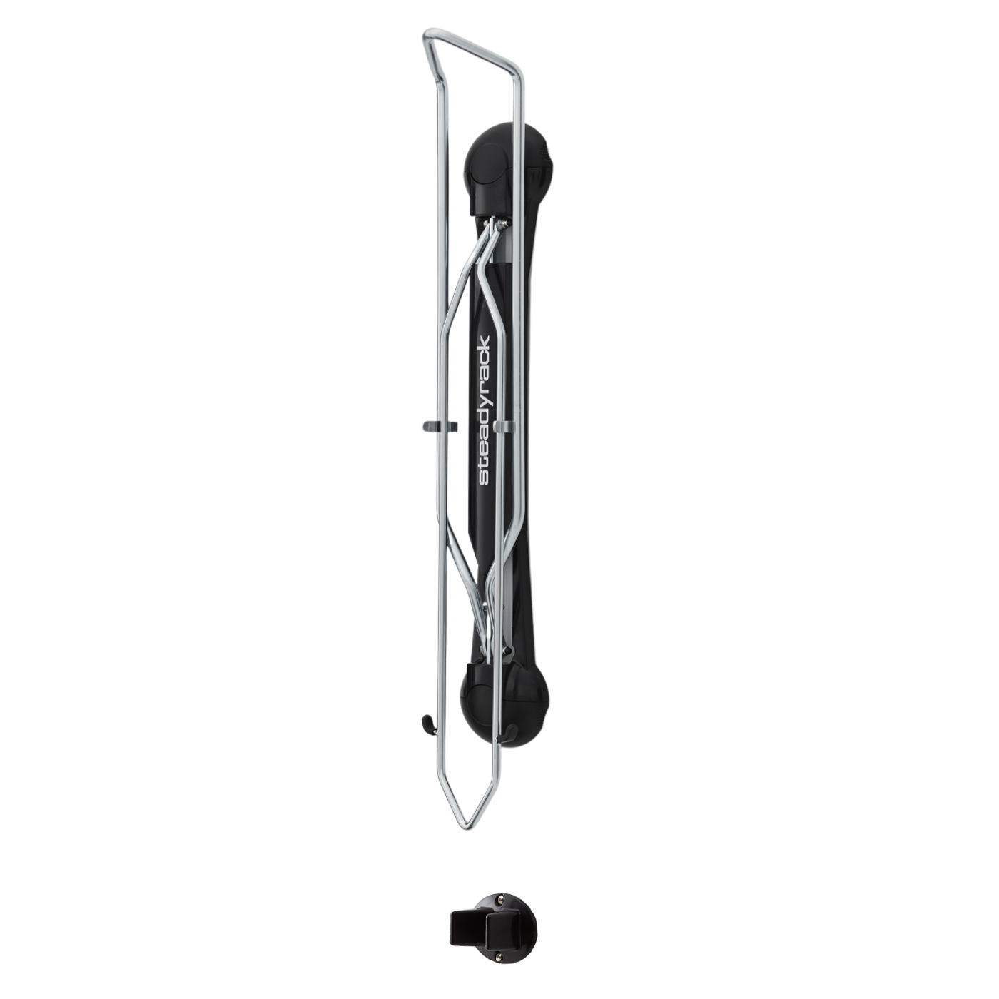 A Classic MTB Rack with the rack arms closed and the rear tyre rest on a white background.
